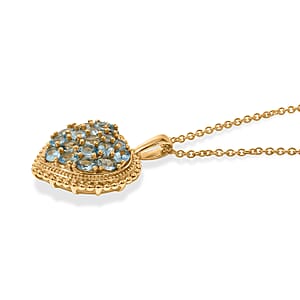 EverTrue Blue Apatite 3.00 ctw Language of Love Collection Pendant in 18K YG Plated with ION Plated YG Stainless Steel Necklace (20 Inches)