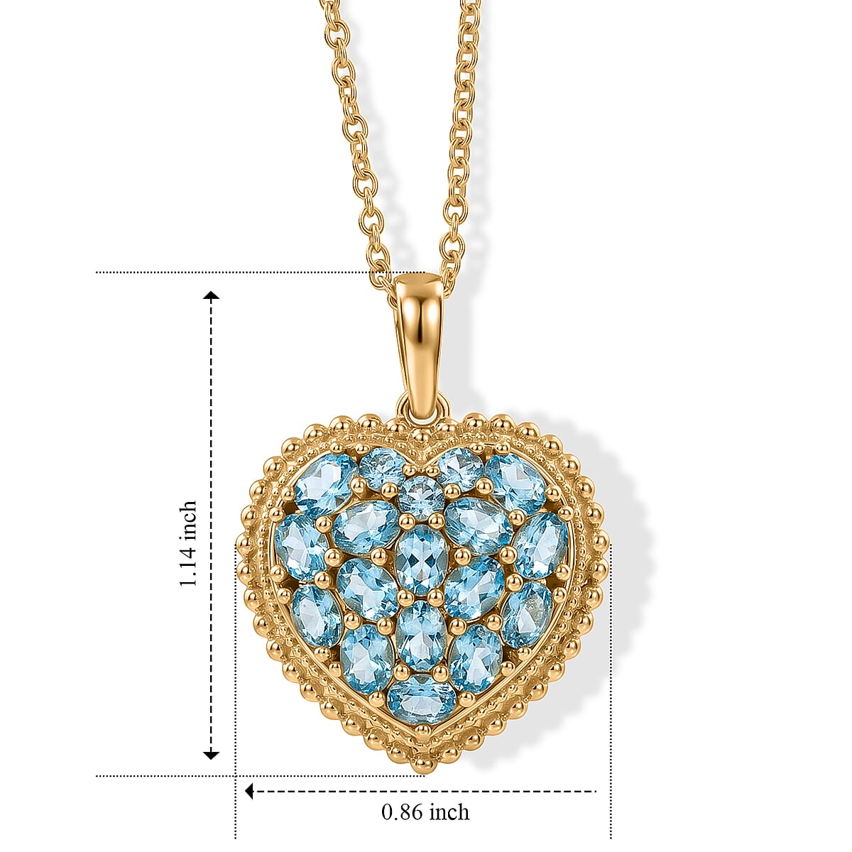 EverTrue Blue Apatite 3.00 ctw Language of Love Collection Pendant in 18K YG Plated with ION Plated YG Stainless Steel Necklace (20 Inches) image number 2