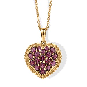 EverTrue Orissa Rhodolite Garnet 3.70 ctw Language of Love Collection Pendant in 18K YG Plated with ION Plated YG Stainless Steel Necklace (20 Inches)