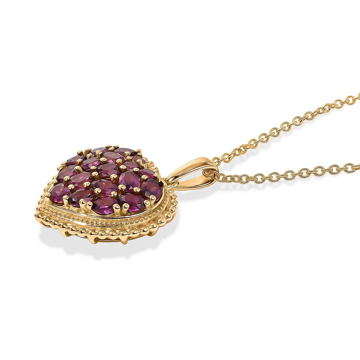 EverTrue Orissa Rhodolite Garnet 3.70 ctw Language of Love Collection Pendant in 18K YG Plated with ION Plated YG Stainless Steel Necklace (20 Inches) image number 1