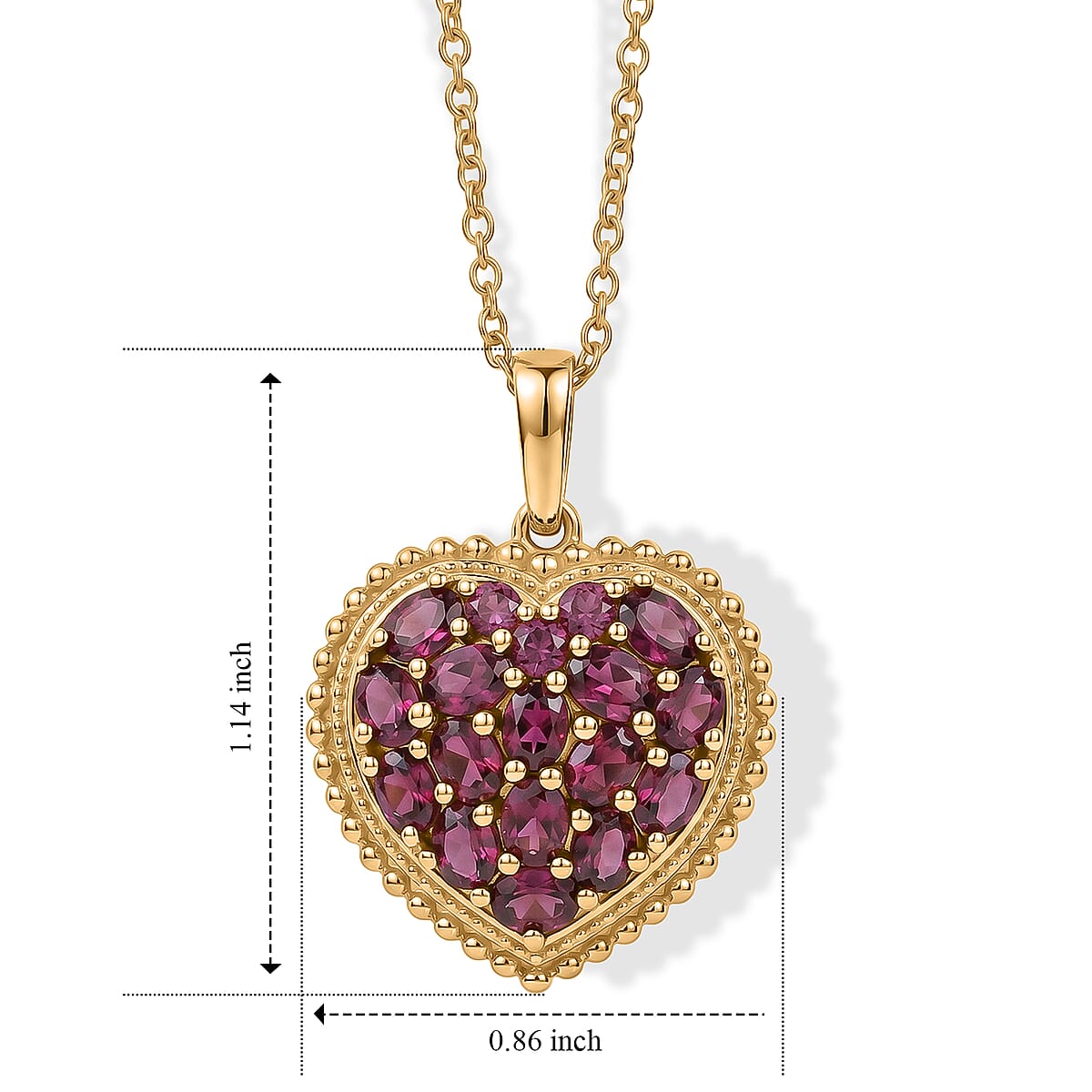 EverTrue Orissa Rhodolite Garnet 3.70 ctw Language of Love Collection Pendant in 18K YG Plated with ION Plated YG Stainless Steel Necklace (20 Inches) image number 2