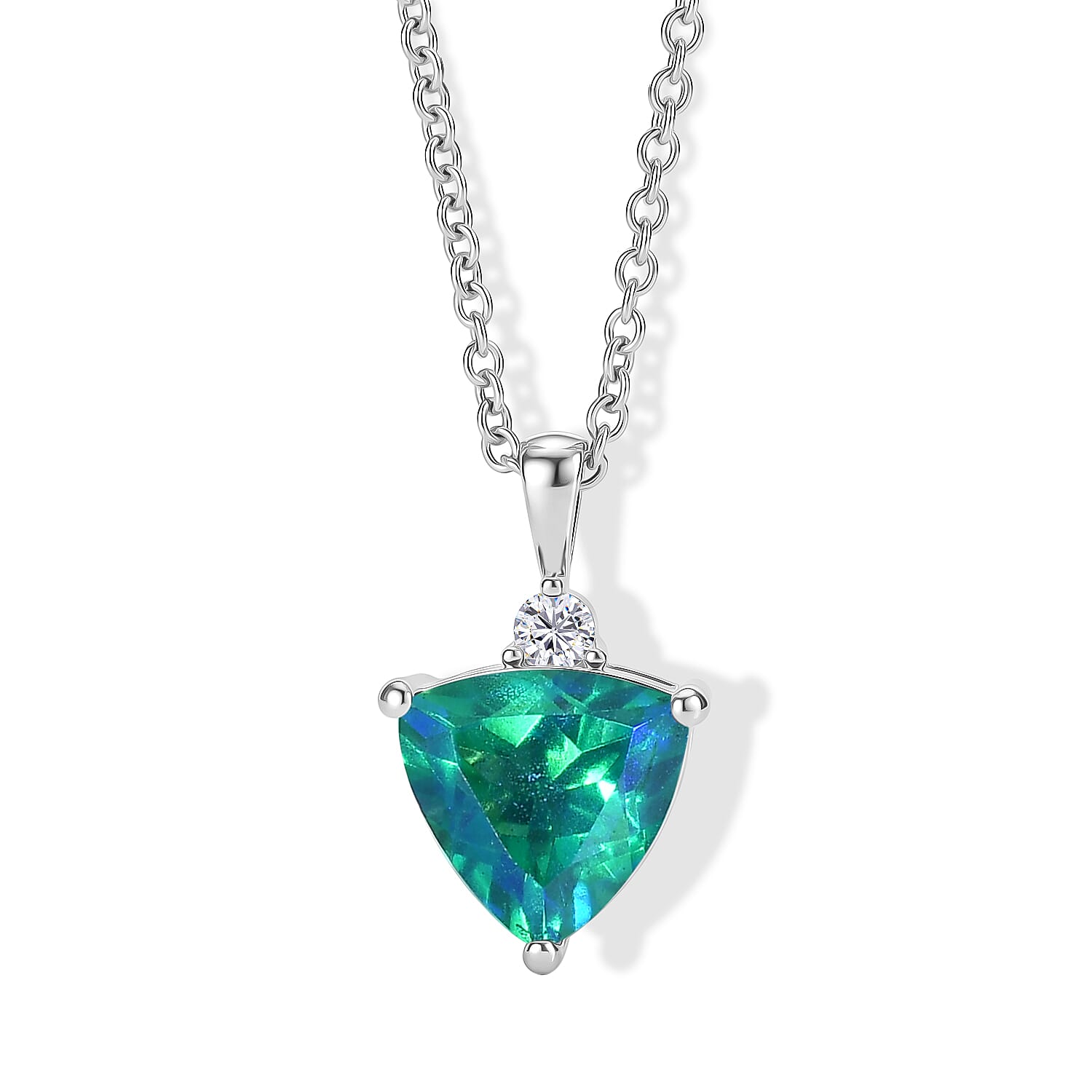 EverTrue Peacock Quartz (Triplet) and Moissanite 3.90 ctw Pendant in Platinum Bond with Stainless Steel Necklace 20 Inches
