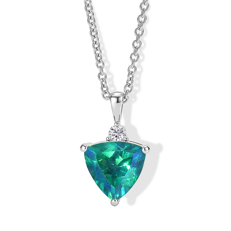 EverTrue Peacock Quartz (Triplet) and Moissanite 3.90 ctw Peacock Crown Pendant in Platinum Bond with Stainless Steel Necklace (20 Inches)
