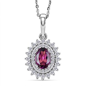 Certified & Appraised D'Joy Premium Radiant Ember Garnet and Moissanite 1.40 ctw Pendant Necklace in Rhodium Over Sterling Silver 18 Inches 