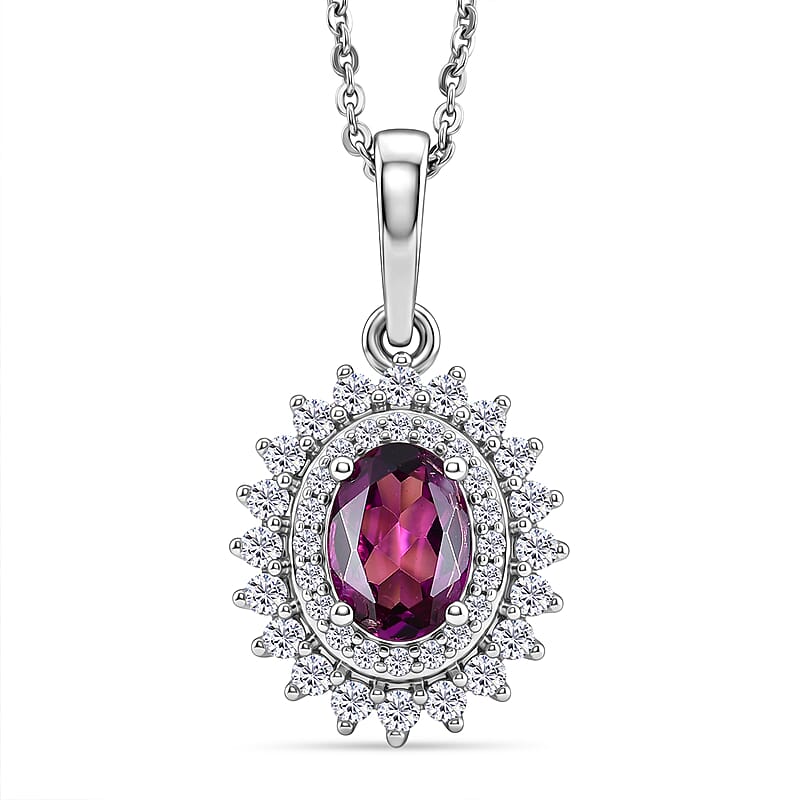 D'Joy Premium Radiant Ember Garnet and Moissanite 1.40 ctw Pendant Necklace in Rhodium Over Sterling Silver 18 Inches