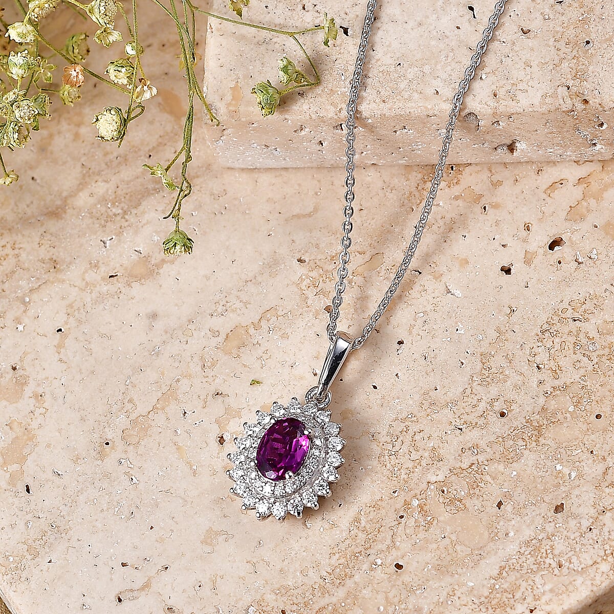 Certified & Appraised D'Joy Premium Radiant Ember Garnet and Moissanite 1.40 ctw Pendant Necklace in Rhodium Over Sterling Silver 18 Inches  image number 1