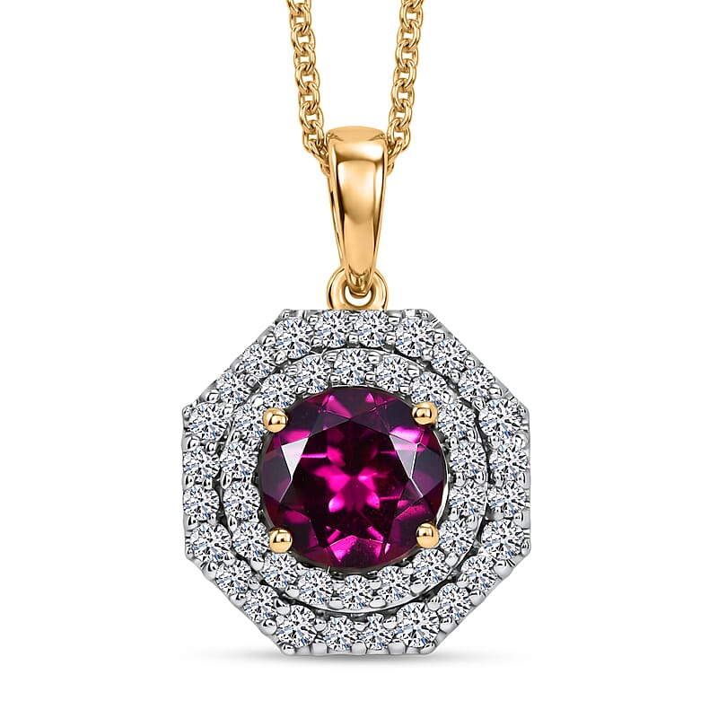 Certified and Appraised AAA Radiant Ember Garnet and Luxuriant Lab Grown Diamond G-H SI 2.00 ctw in 10K Yellow Gold Pendant Necklace 20 Inches