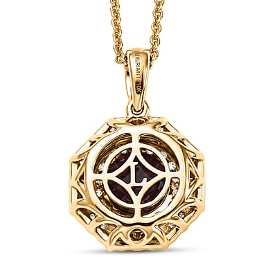 Certified and Appraised AAA Radiant Ember Garnet and Luxuriant Lab Grown Diamond G-H SI 2.00 ctw in 10K Yellow Gold Pendant Necklace 20 Inches