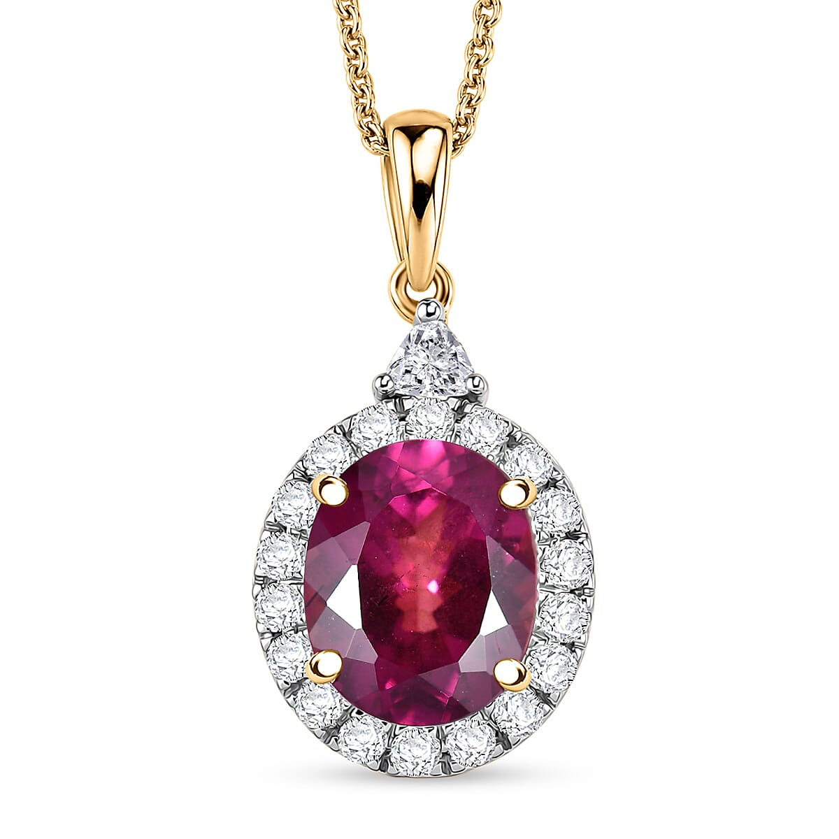 Certified & Appraised AAA Usambara Color Change Garnet and Luxuriant Lab Grown Diamond G-H SI 3.60 ctw Pendant Necklace in 10K Yellow Gold (18 Inches)