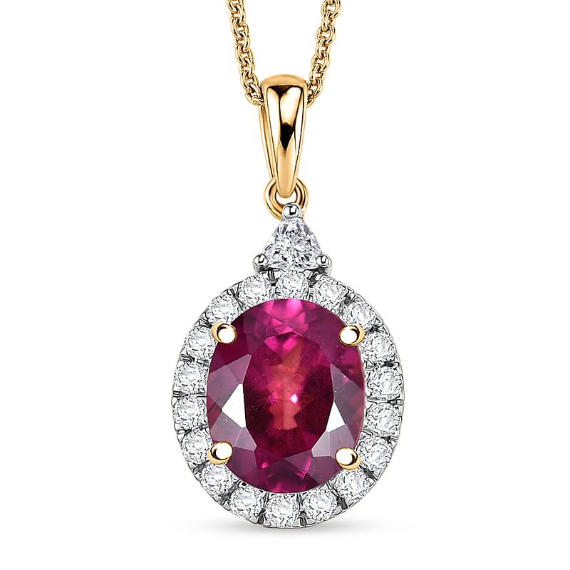 Certified & Appraised AAA Usambara Color Change Garnet and Luxuriant Lab Grown Diamond G-H SI 3.60 ctw Pendant Necklace in 10K Yellow Gold (18 Inches)