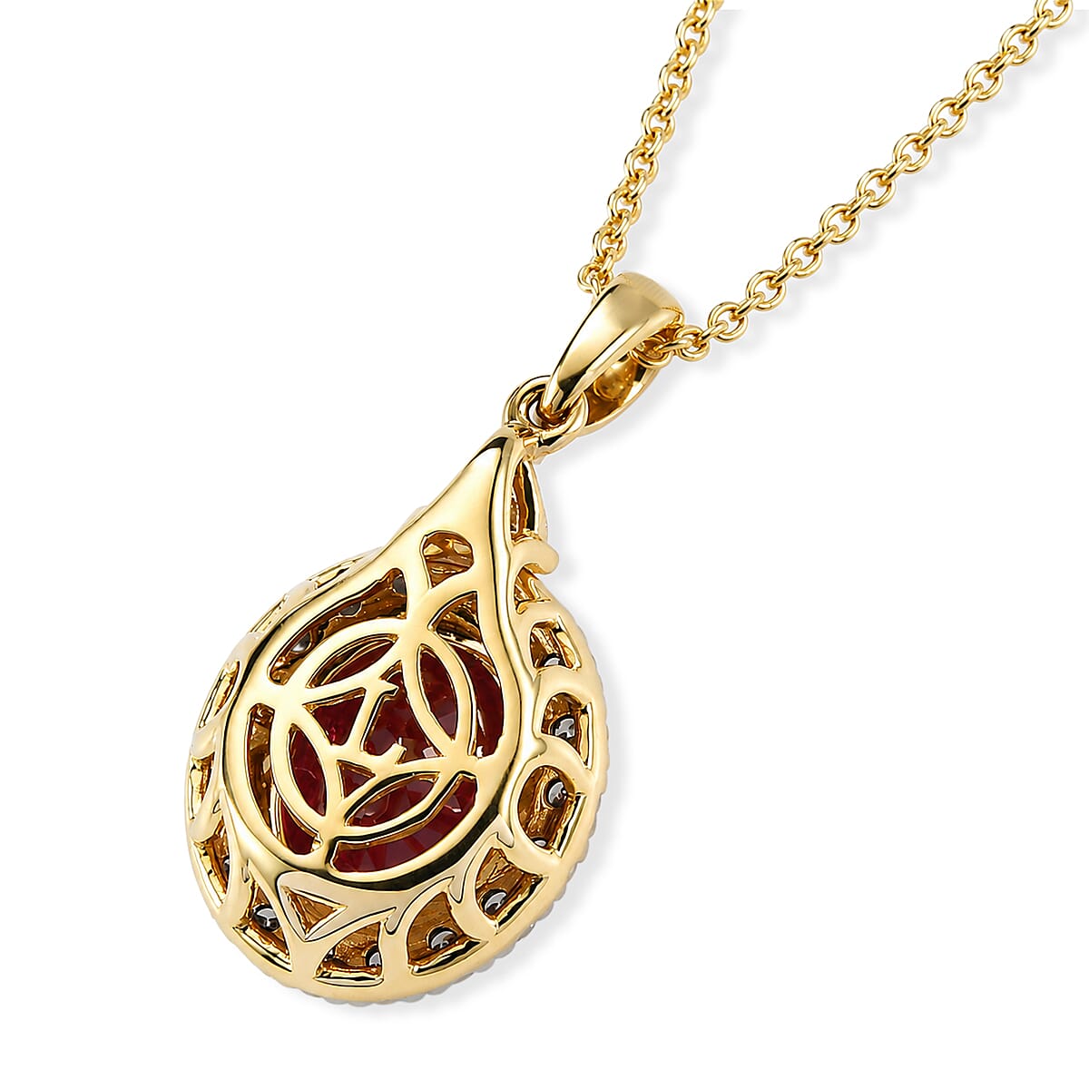 Certified & Appraised AAA Usambara Color Change Garnet and Luxuriant Lab Grown Diamond G-H SI 3.60 ctw Pendant Necklace in 10K Yellow Gold (18 Inches)