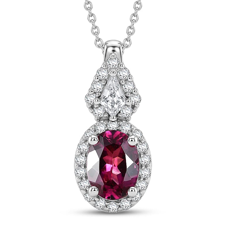 D'Joy Premium Usambara Color Change Garnet and Moissanite 2.07 ctw Pendant Necklace in Rhodium Over Sterling Silver (18 Inches)