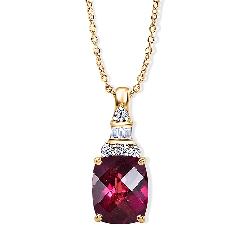 Certified & Appraised AAA Usambara Color Change Garnet and Luxuriant Lab Grown Diamond G-H SI 3.90 ctw Pendant Necklace in 10K Yellow Gold 20 Inches