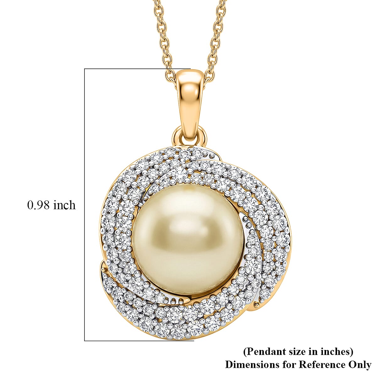D'Joy Premium South Sea Golden Cultured Pearl and Moissanite Pendant Necklace in 18K Vermeil Yellow Gold Over Sterling Silver 20 Inches  image number 3