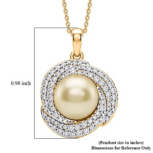 D'Joy Premium South Sea Golden Cultured Pearl and Moissanite Pendant Necklace in 18K Vermeil Yellow Gold Over Sterling Silver 20 Inches 
