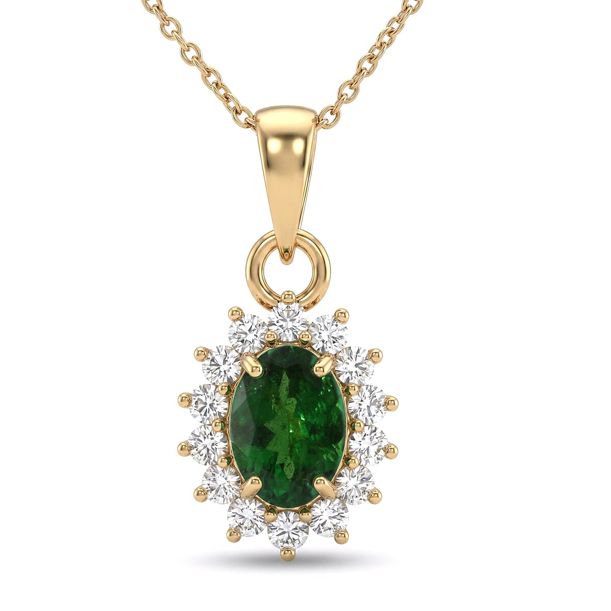 Luxoro AAA Tsavorite Garnet and Diamond I2 1.20 ctw Regal Spark Pendant Necklace in 10K Yellow Gold 18 Inches