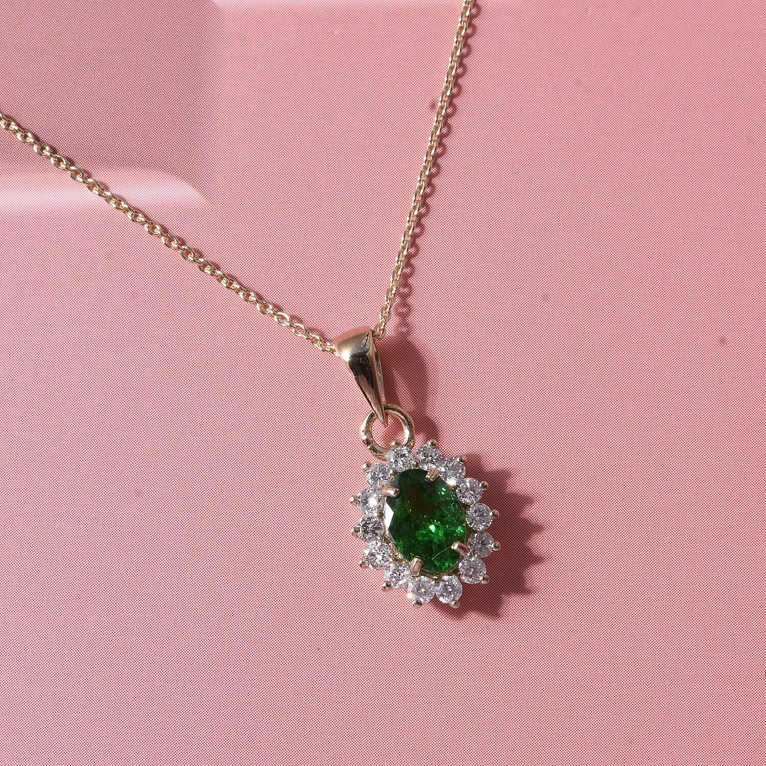 Luxoro AAA Tsavorite Garnet and Diamond I2 1.20 ctw Regal Spark Pendant Necklace in 10K Yellow Gold 18 Inches
