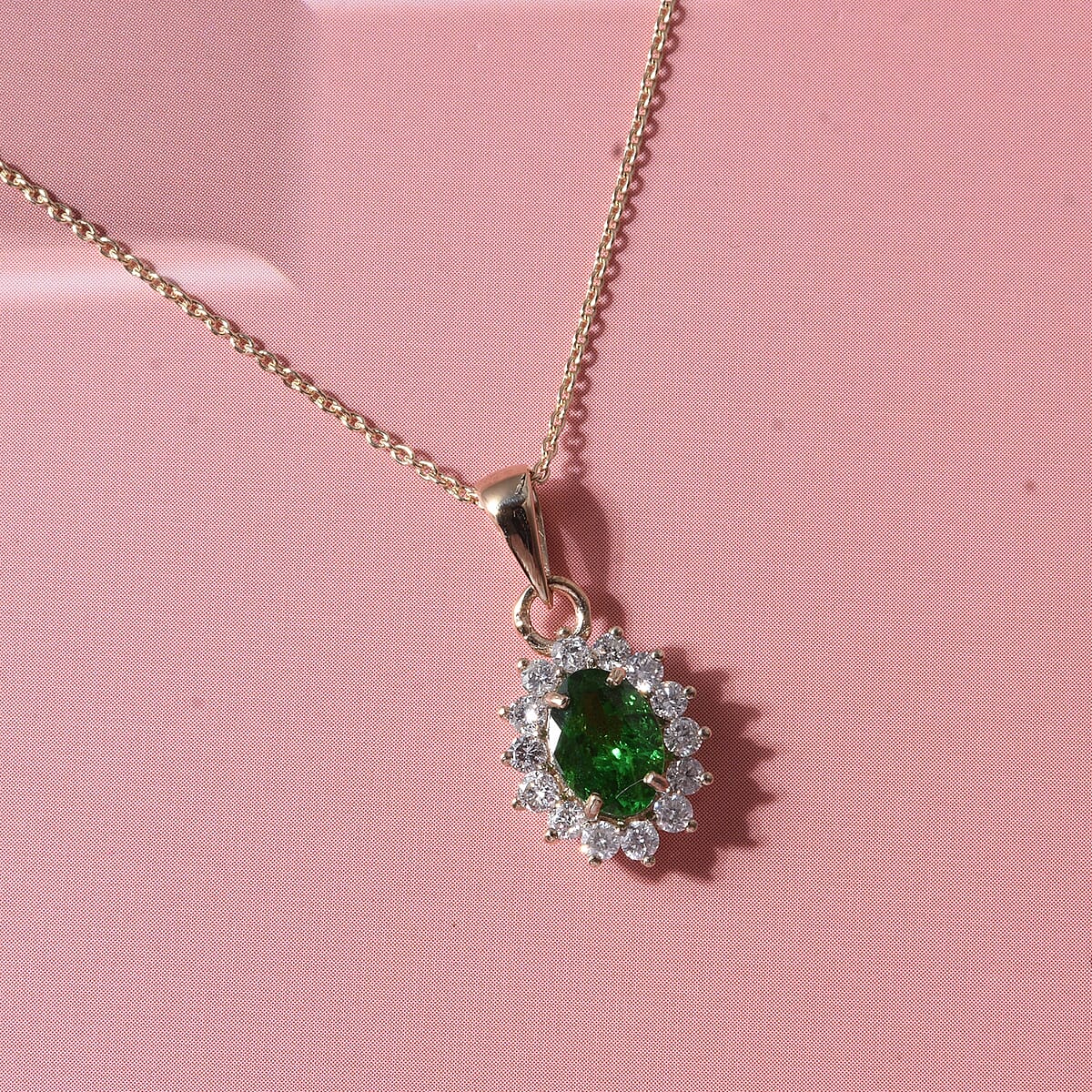Luxoro AAA Tsavorite Garnet and Diamond I2 1.20 ctw Regal Spark Pendant Necklace in 10K Yellow Gold 18 Inches image number 1