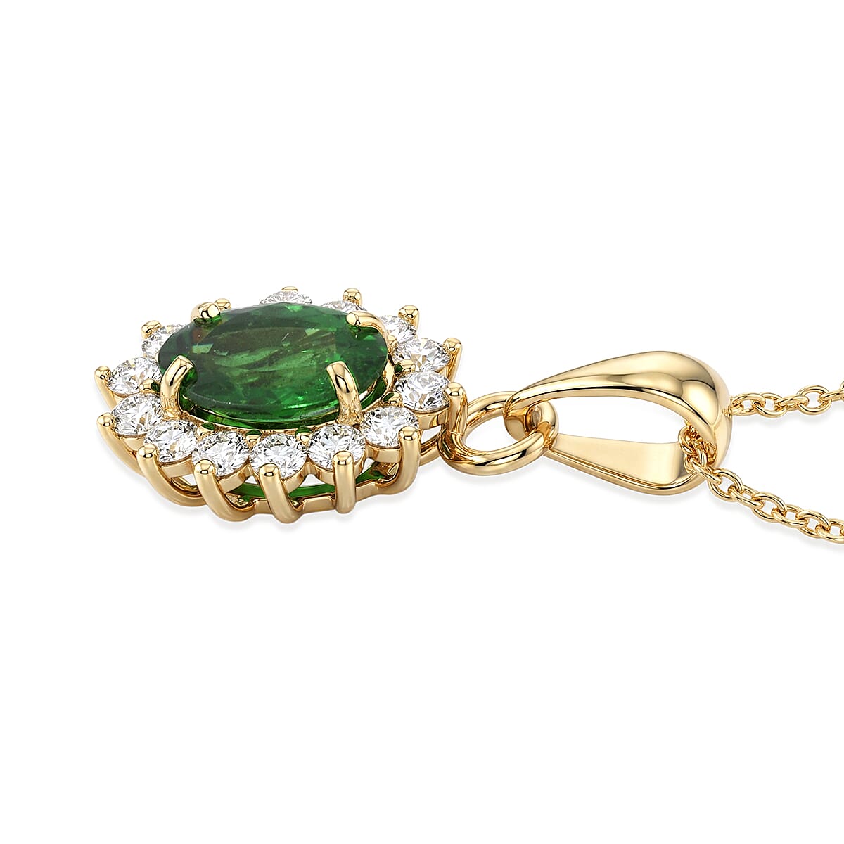 Luxoro AAA Tsavorite Garnet and Diamond I2 1.20 ctw Regal Spark Pendant Necklace in 10K Yellow Gold 18 Inches image number 3