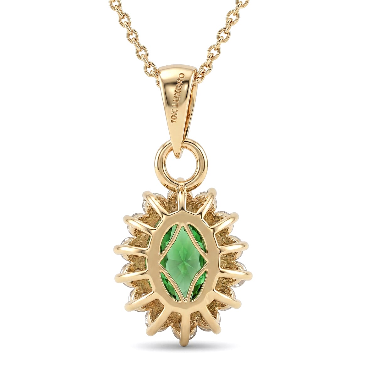 Luxoro AAA Tsavorite Garnet and Diamond I2 1.20 ctw Regal Spark Pendant Necklace in 10K Yellow Gold 18 Inches image number 4