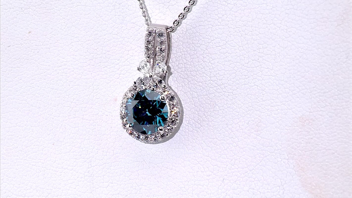 Luxuriant Lab Grown Blue Diamond IR and Lab Grown Diamond EF VS 2.50 ctw Pendant Necklace in Rhodium Over Sterling Silver 18 Inches