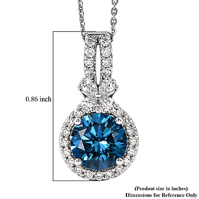 Luxuriant Lab Grown Blue Diamond IR and Lab Grown Diamond EF VS 2.50 ctw Pendant Necklace in Rhodium Over Sterling Silver 18 Inches