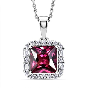 D'Joy Premium Usambara Color Change Garnet and Moissanite 2.30 ctw Pendant Necklace in Rhodium Over Sterling Silver (18 Inches)