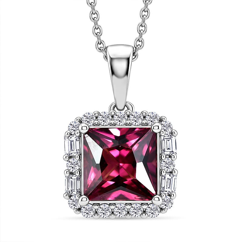 D'Joy Premium Usambara Color Change Garnet and Moissanite 2.30 ctw Pendant Necklace in Rhodium Over Sterling Silver (18 Inches)
