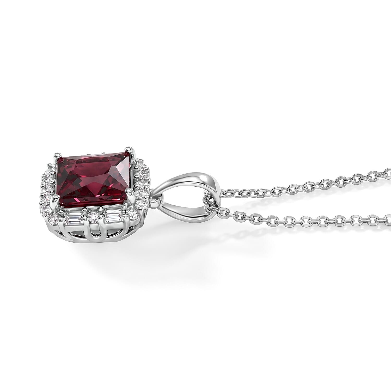 D'Joy Premium Usambara Color Change Garnet and Moissanite 2.30 ctw Pendant Necklace in Rhodium Over Sterling Silver (18 Inches)