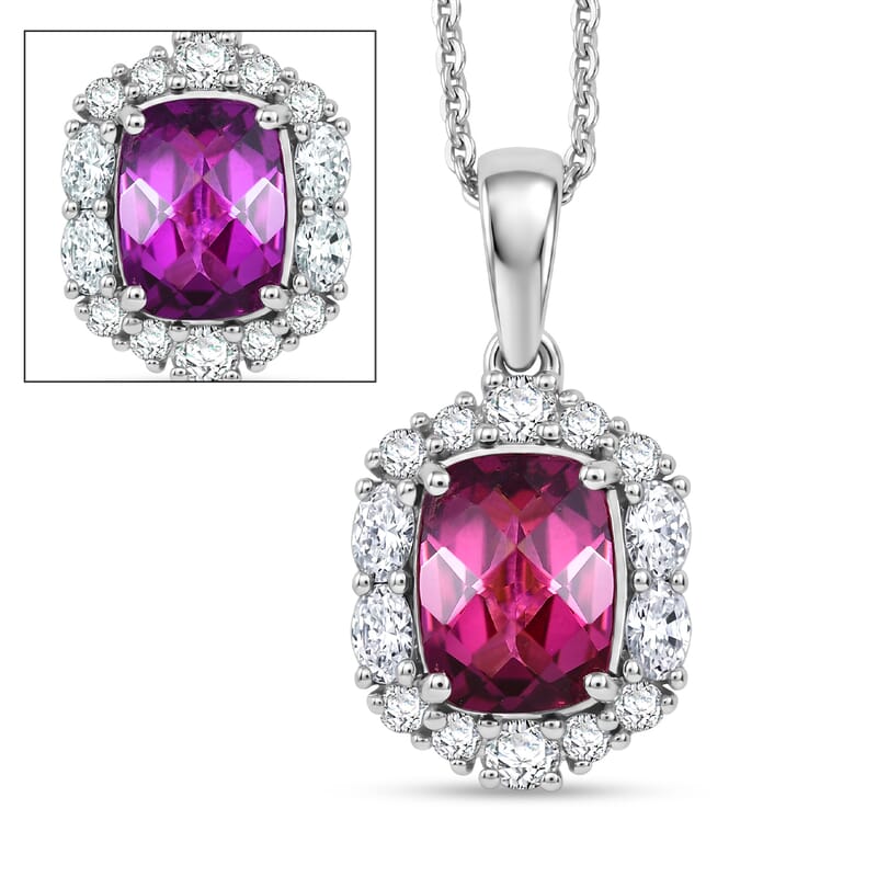 D'Joy Premium Usambara Color Change Garnet and Moissanite 2.20 ctw Pendant Necklace in Rhodium Over Sterling Silver 18 Inches