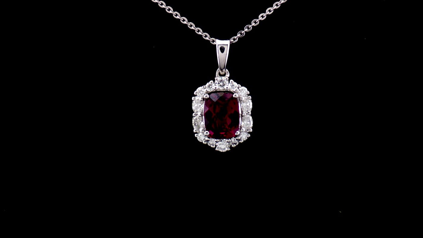 D'Joy Premium Usambara Color Change Garnet, Moissanite Pendant Necklace (18 Inches) in Rhodium Over Sterling Silver 2.20 ctw