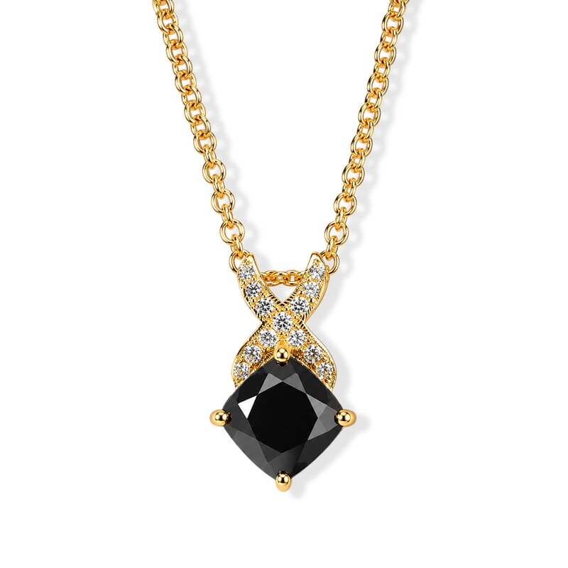 EverTrue Thai Black Spinel 3.40 ctw Pendant in 18K YG Plated with ION Plated YG Stainless Steel Necklace (20 Inches)