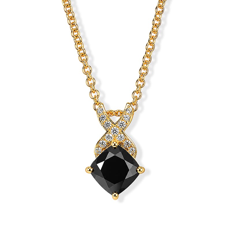EverTrue Thai Black Spinel 3.40 ctw Pendant in 18K YG Plated with ION Plated YG Stainless Steel Necklace (20 Inches)