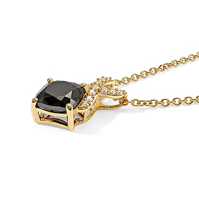 EverTrue Thai Black Spinel 3.40 ctw Pendant in 18K YG Plated with ION Plated YG Stainless Steel Necklace (20 Inches)