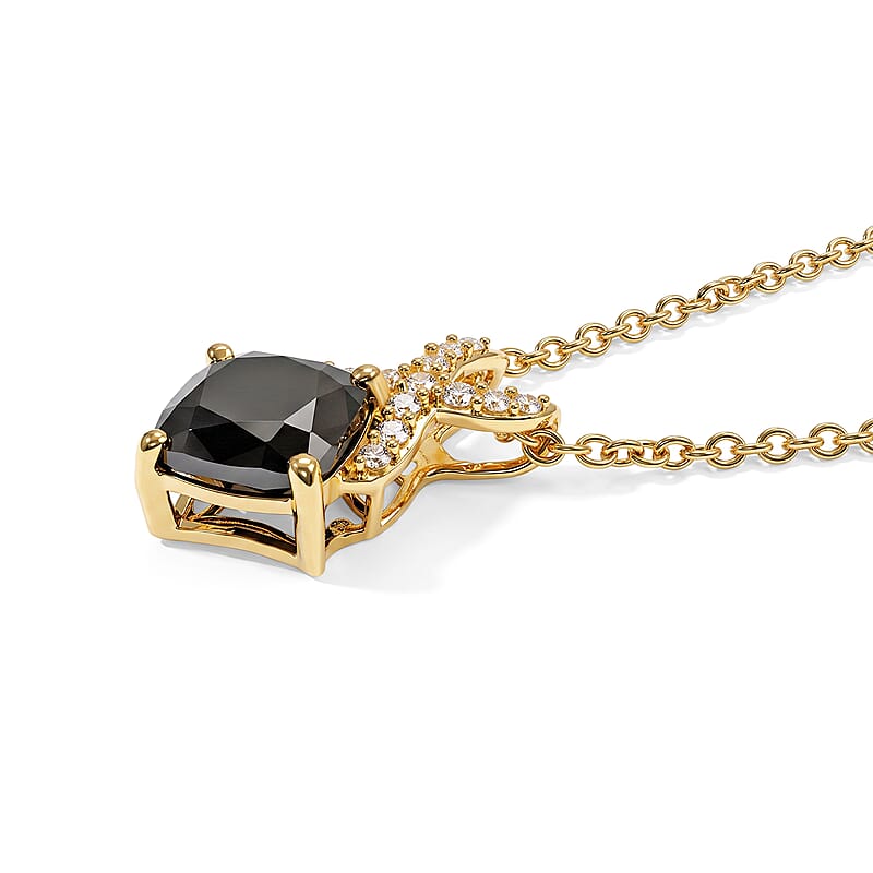 EverTrue Thai Black Spinel 3.40 ctw Pendant in 18K YG Plated with ION Plated YG Stainless Steel Necklace (20 Inches)