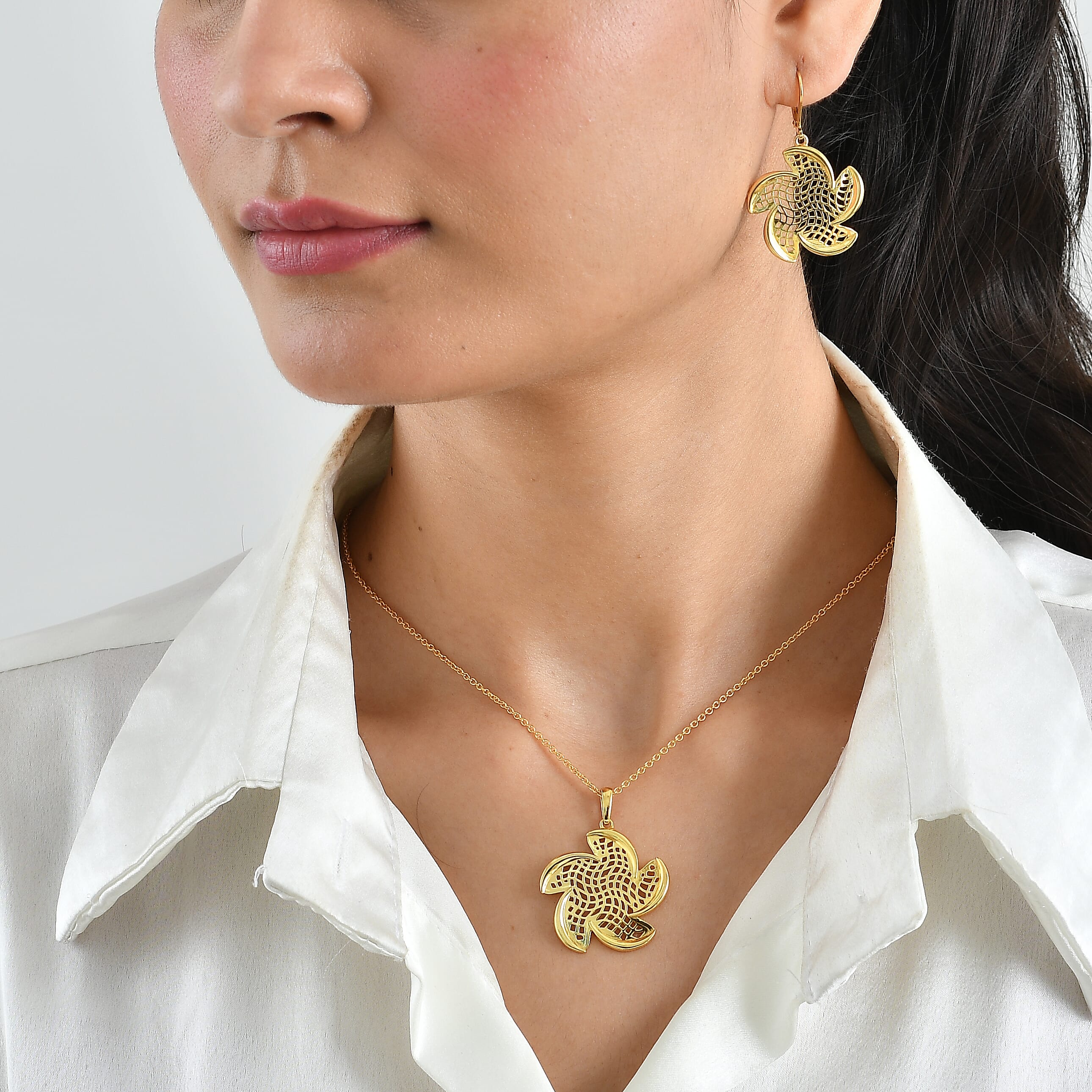 EverTrue Bronzella Collection Pavé Sea Turtle Earrings, Pendant in 18K YG Plated Bronze with ION Plated YG Stainless Steel Necklace (20 Inches)