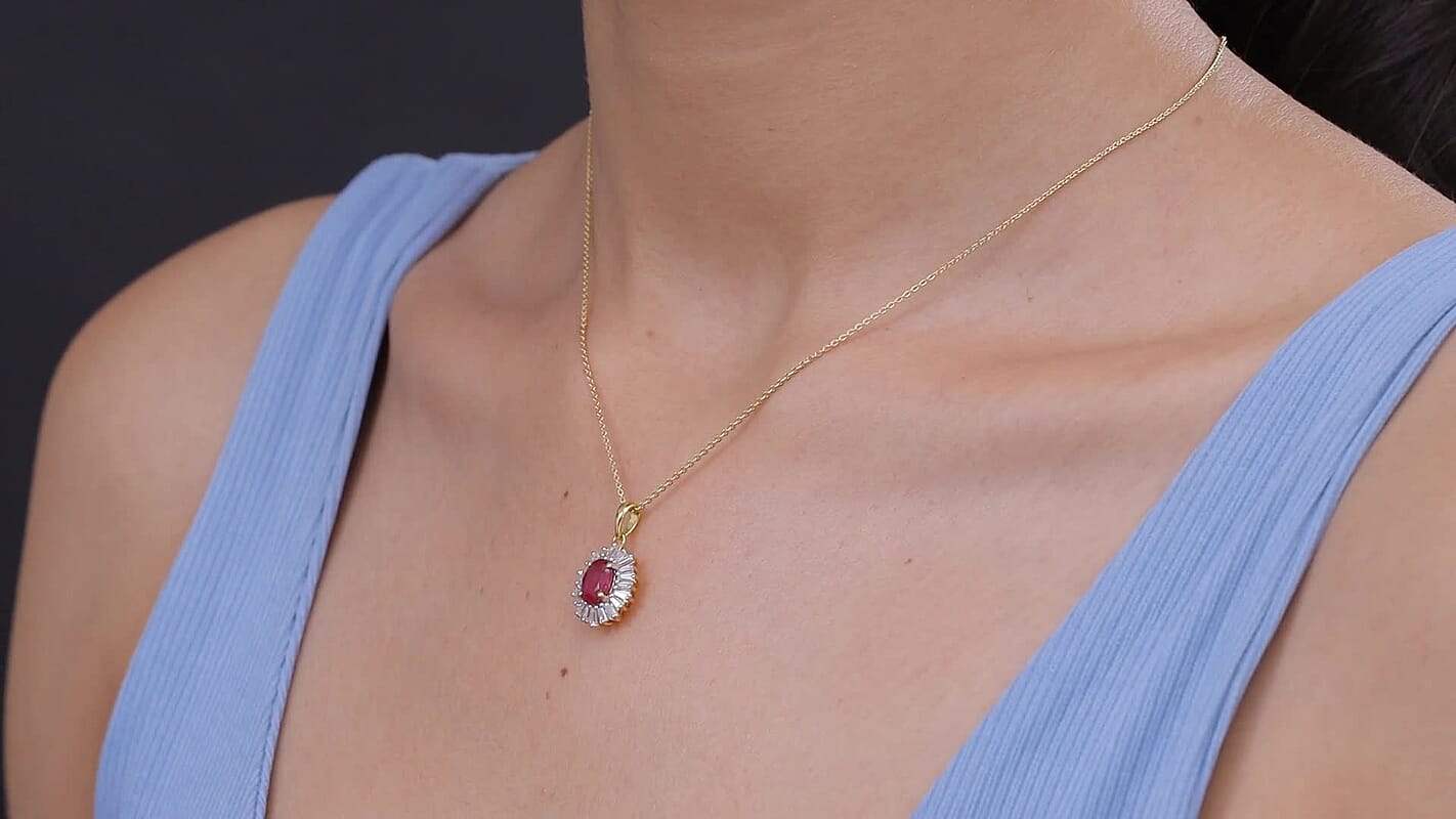 D'Joy Premium Niassa Ruby (FF), Moissanite Pendant Necklace (20 Inches) in 18K Vermeil YG Over Sterling Silver 2.65 ctw