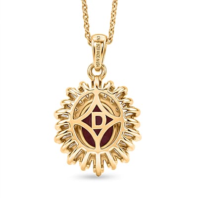 D'Joy Premium Niassa Ruby (FF) and Moissanite 2.65 ctw Royal Starburst Pendant Necklace in 18K Vermeil Yellow Gold Over Sterling Silver 20 Inches