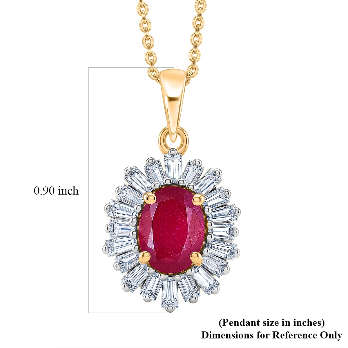D'Joy Premium Niassa Ruby (FF) and Moissanite 2.65 ctw Royal Starburst Pendant Necklace in 18K Vermeil Yellow Gold Over Sterling Silver 20 Inches