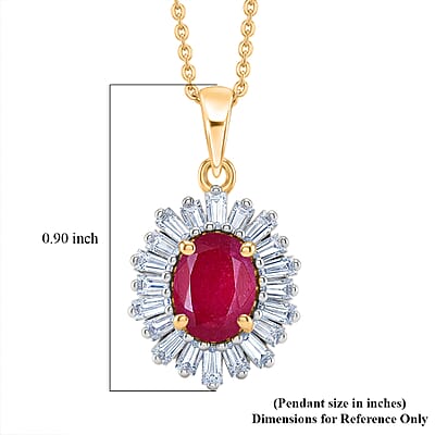 D'Joy Premium Niassa Ruby (FF) and Moissanite 2.65 ctw Royal Starburst Pendant Necklace in 18K Vermeil Yellow Gold Over Sterling Silver 20 Inches