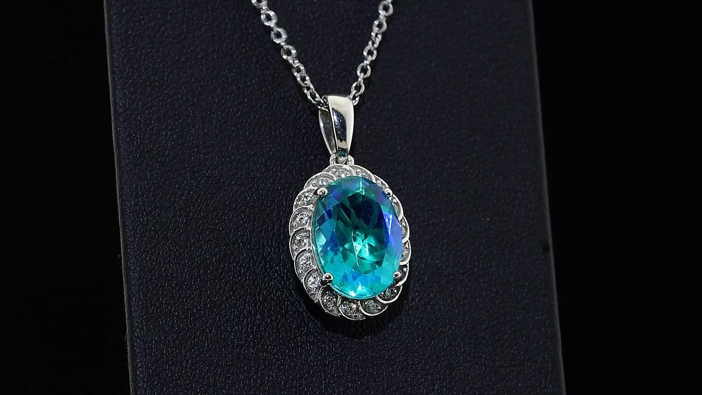 EverTrue Peacock Quartz, White Zircon Peacock Empress Pendant in Platinum Bond with Stainless Steel Necklace (20 Inches) 6.40 ctw