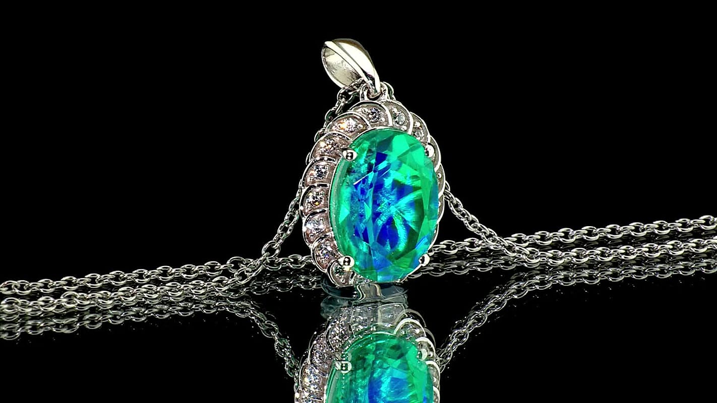 EverTrue Peacock Quartz, White Zircon Peacock Empress Pendant in Platinum Bond with Stainless Steel Necklace (20 Inches) 6.40 ctw