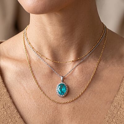 EverTrue Peacock Quartz (Triplet) and White Zircon 6.40 ctw Peacock Empress Pendant in Platinum Bond with Stainless Steel Necklace (20 Inches)