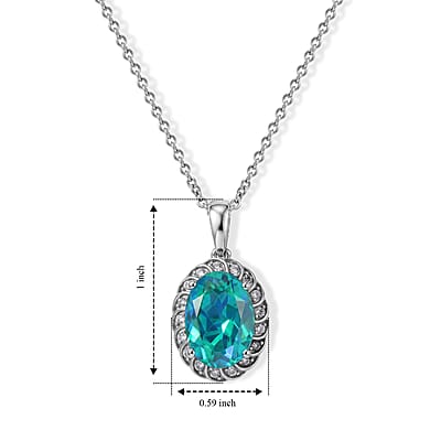 EverTrue Peacock Quartz (Triplet) and White Zircon 6.40 ctw Peacock Empress Pendant in Platinum Bond with Stainless Steel Necklace (20 Inches)