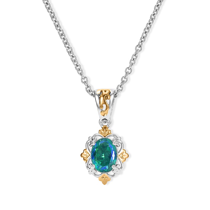 EverTrue Peacock Quartz (Triplet) 5.40 ctw Vintage Royal Bloom Earrings in Platinum Bond with Stainless Steel Necklace (20 Inches)