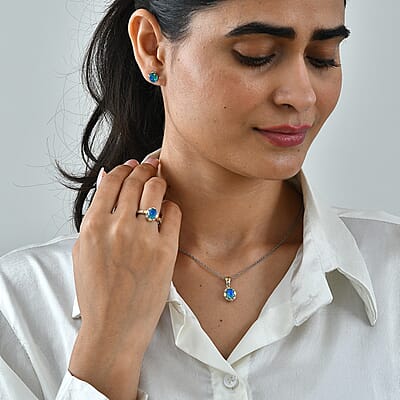 EverTrue Peacock Quartz (Triplet) 5.40 ctw Vintage Royal Bloom Earrings in Platinum Bond with Stainless Steel Necklace (20 Inches)