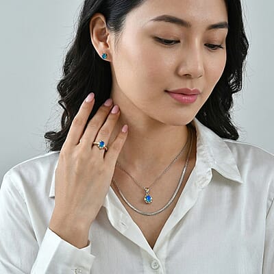EverTrue Peacock Quartz (Triplet) 5.40 ctw Vintage Royal Bloom Earrings in Platinum Bond with Stainless Steel Necklace (20 Inches)