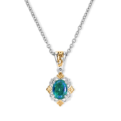 EverTrue Peacock Quartz (Triplet) 5.40 ctw Vintage Royal Bloom Earrings in Platinum Bond with Stainless Steel Necklace (20 Inches)