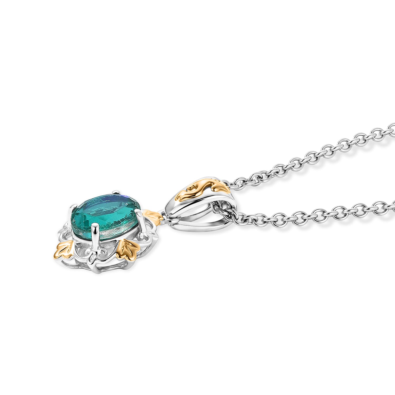 EverTrue Peacock Quartz (Triplet) 5.40 ctw Vintage Royal Bloom Earrings in Platinum Bond with Stainless Steel Necklace (20 Inches)