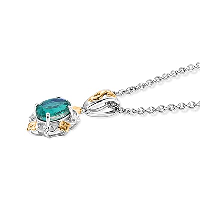 EverTrue Peacock Quartz (Triplet) 5.40 ctw Vintage Royal Bloom Earrings in Platinum Bond with Stainless Steel Necklace (20 Inches)